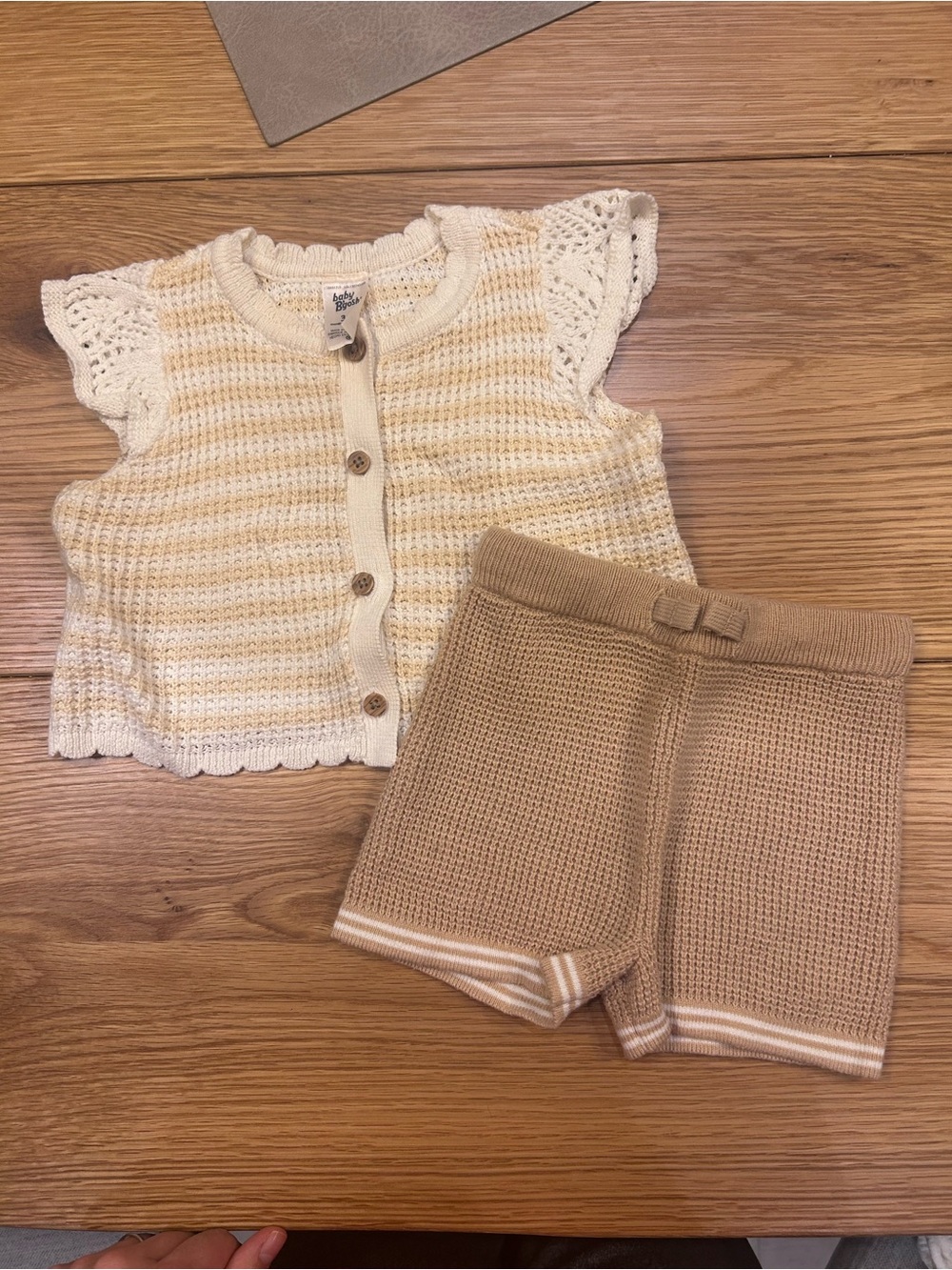 Carter's Cream and Tan Knit Shorts Set
